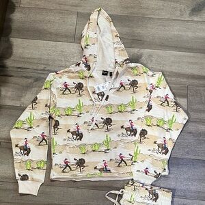 Kids Cowboy Print Pajama  Set - Tan